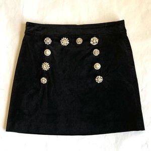Veronica Beard Black Velvet Ording Mini Skirt Sz 8 w/ Crystal Rhinestone Buttons